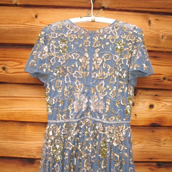 Mac Duggal 5717 Womens Blue Embellished Butterfly Sleeve High Neck Gown - Picture 11 of 13